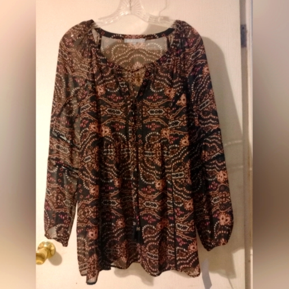 Daniel Rainn 2X Brown Top Gauzy BOHO